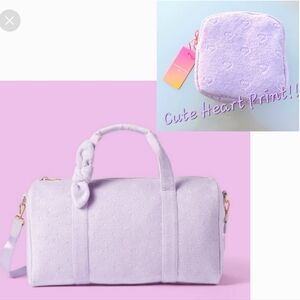 New STONEY CLOVER LANE X Target Heart Duffle Bag Weekender Tote Bow Purple P…